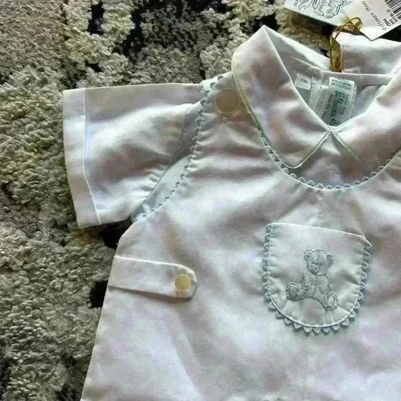 Feltman Bros NWT Outfit Size 3 Months Blue and White Teddy Bear - Picture 3 of 7